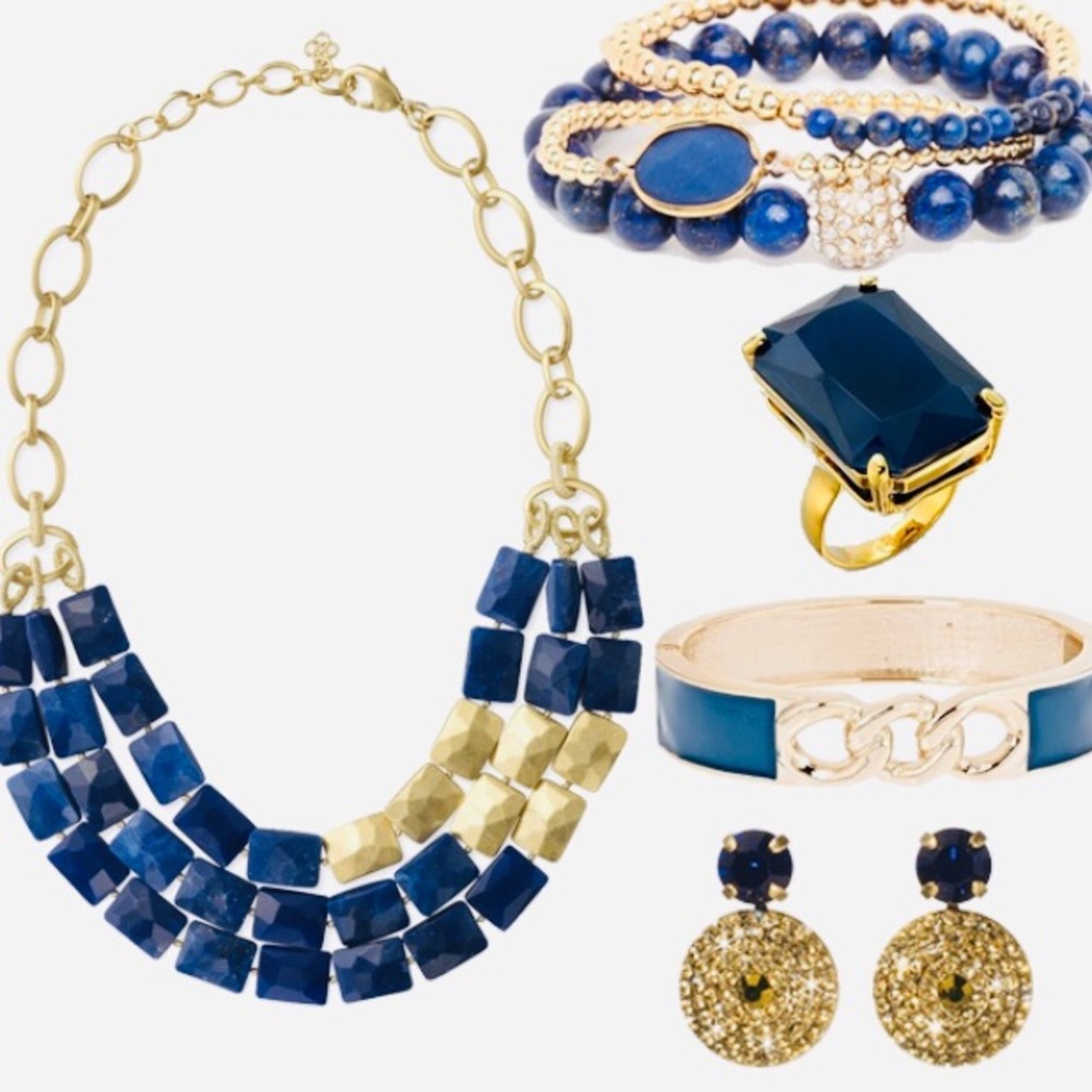 Stella & Dot | Retired Vivid Blue+Gold Chain Link Bahari Statement Neckl… - Picture 3 of 10